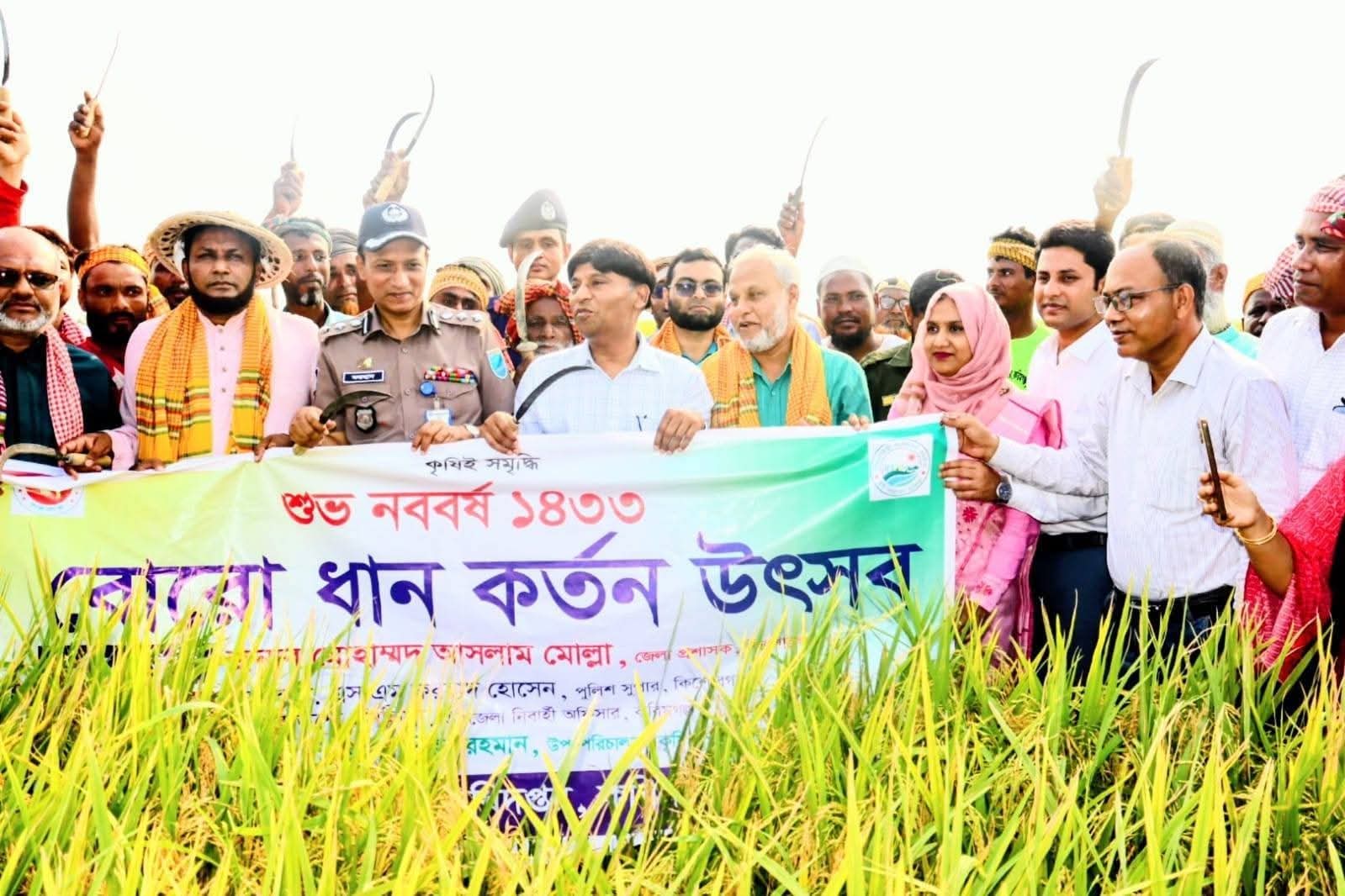 কিশোরগঞ্জে সোনালী ফসলের হাসি : বোরো ধান কাটার আনুষ্ঠানিক উদ্বোধন।